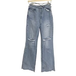 OH POLLY Jeans Light Wash Wide Leg String Waste Detail Sz 4 Cotton